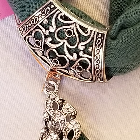 SALE NWT Embellished Scarf Green Cotton Peacock - Picture 3 of 6